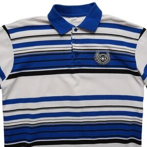 Maui Built Polo Mens L White Blue Black Stripe Surf Hawaiian Shirt